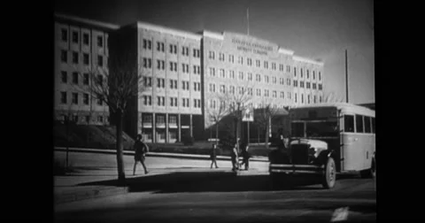 Bus passing from Ankara university building Stock Footage
