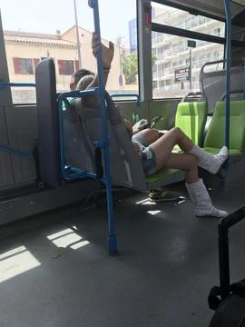 Into the bus Foto stock