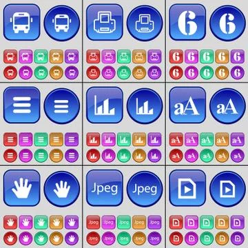 Bus, Printer, Six, List, Diagram, Font, Hand, Jpeg, Media file. A large set of m Stock Illustration