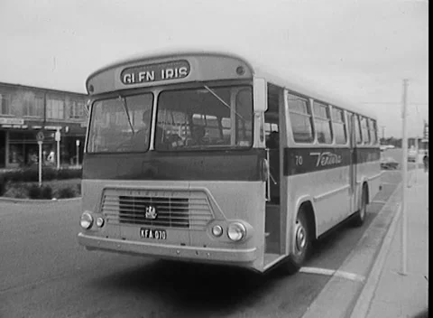 BUS / PUBLIC TRANSPORT, MELBOURNE EASTERN SUBURBS (1969) Stock Footage 168656400