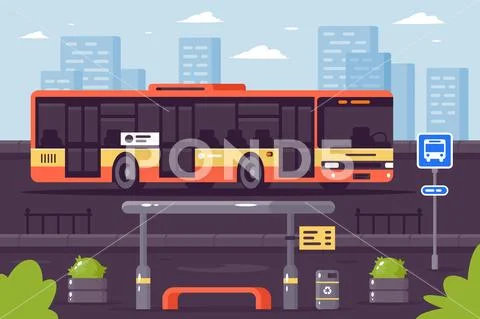 Bus public transport at the stop. Stock Illustration