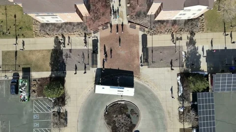 Bus Pulls Up And Unloads. Video stock 233289528