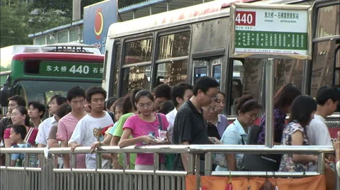 Bus queue, getting on bus, Beijing, China Stock Footage 56598704