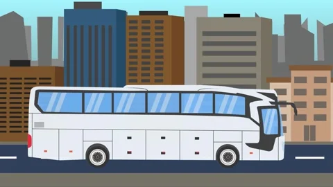 Bus ride on the city way, 2D Flat animation, seamless loop Vídeo Stock 266065001