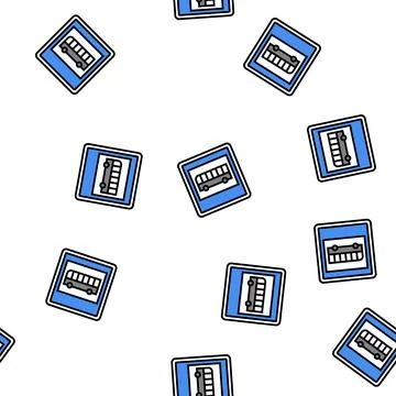Bus road sign vector seamless pattern Stock Illustration