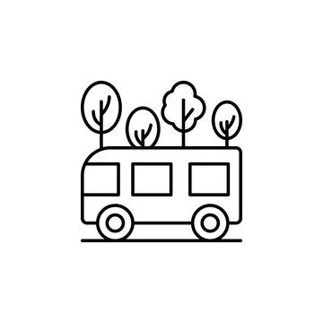 Bus, road, trees icon. Simple line, outline vector elements of city for ui and Stock Illustration