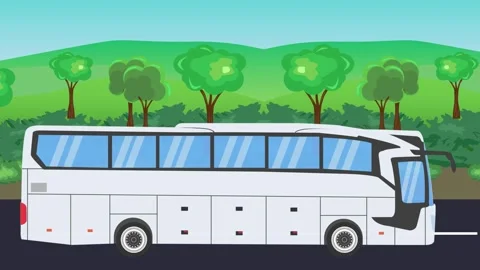 Bus running on the way, nature filed background, 2d animation Vídeos de archivo 308385053