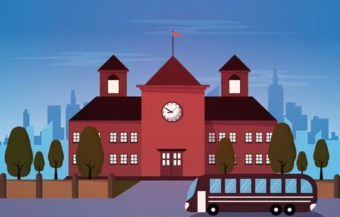 Bus School Building Study Learning Education Vector Illustration Ilustración de archivo