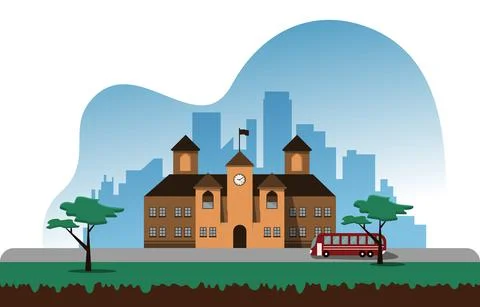Bus School Building Study Learning Education Vector Illustration Ilustración de archivo