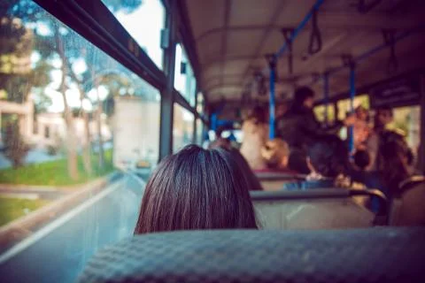 Bus in Selective focus and blurred background. s the main mass transit passen Stock Photos