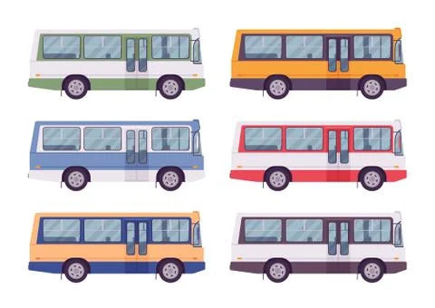 Bus set in bright colors Stock Illustration