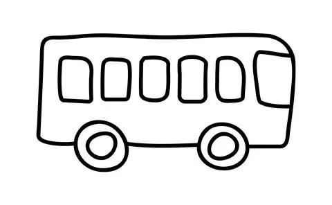 Bus side view Doodle style. Isolate drawn public transport. Outline art Minibus Stock Illustration