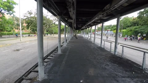 Bus station destroyed during protests in Colombia, South America Video stock 153779870