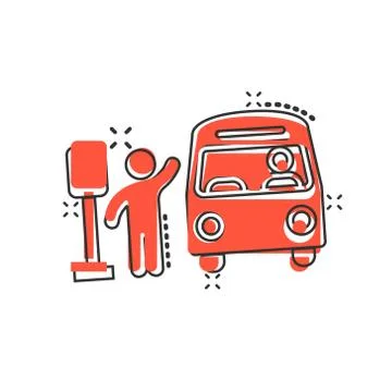 Bus station icon in comic style. Auto stop cartoon vector illustration on whi Stock Illustration