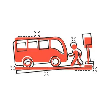 Bus station icon in comic style. Auto stop cartoon vector illustration on whi Stockillustratie