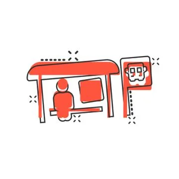 Bus station icon in comic style. Auto stop cartoon vector illustration on whi Stock Illustration