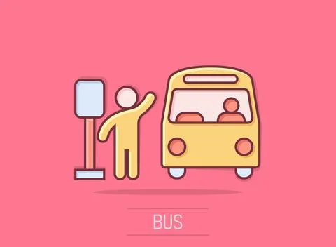 Bus station icon in comic style. Auto stop cartoon vector illustration on i.. Stock Illustration