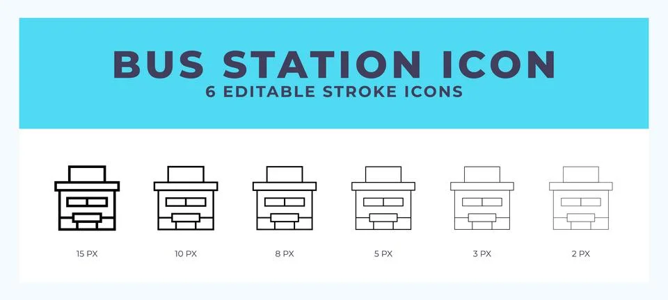 Bus station icon with different stroke. Editable stroke. Vector illustration. 库存插图