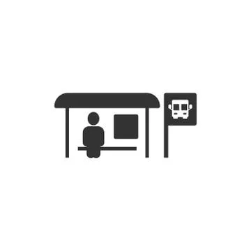 Bus station icon in flat style. Auto stop vector illustration on white isolat Stock Illustration