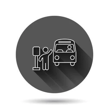 Bus station icon in flat style. Auto stop vector illustration on black round  Stock Illustration