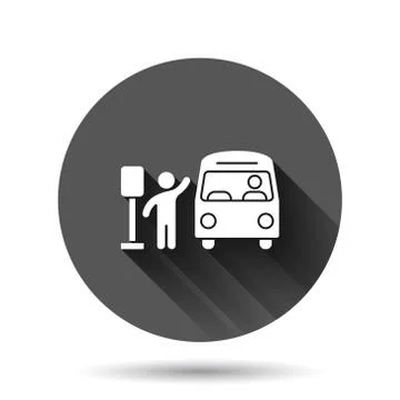 Bus station icon in flat style. Auto stop vector illustration on black round  Stock Illustration