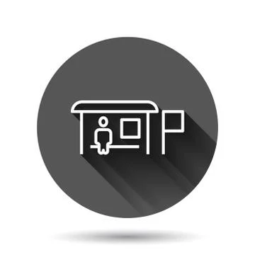 Bus station icon in flat style. Auto stop vector illustration on black round  Stock Illustration