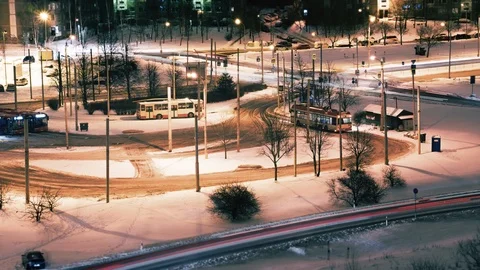 Bus station at night timelapse Video stock 100887980