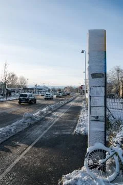 Bus stop after snowfall Stock Photos