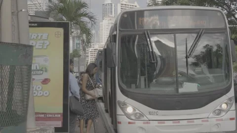 A bus stop and a bus in Panama Stock Footage 343747361