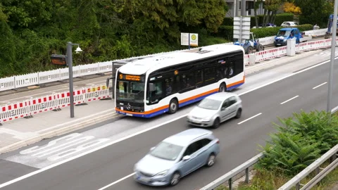 Bus stop and bus of public utility ESWE in Wiesbaden Видео 246819716