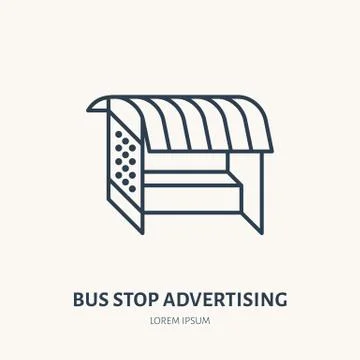 Bus stop billboard flat line icon. Outdoor advertising sign. Thin linear logo Illustrazione stock
