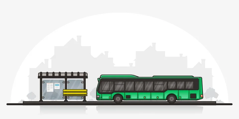 Bus stop an the bus Stock Illustration
