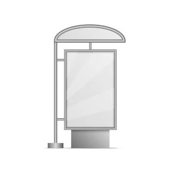 Bus stop with canopy side view panel with advertising banner isolated on whit Stock Illustration