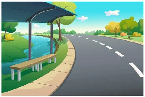 Bus stop on a clear day. Stock Illustration