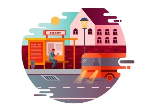 Bus stop design flat Stock Illustration