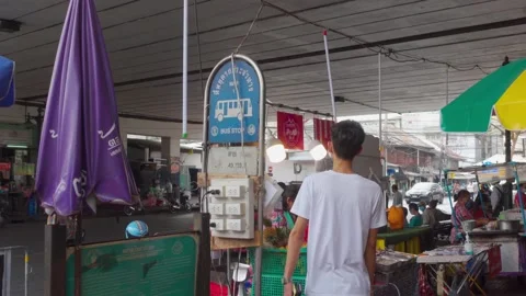 Bus Stop with Electrical Outlets - Bangkok, Thailand Stock Footage 147617777