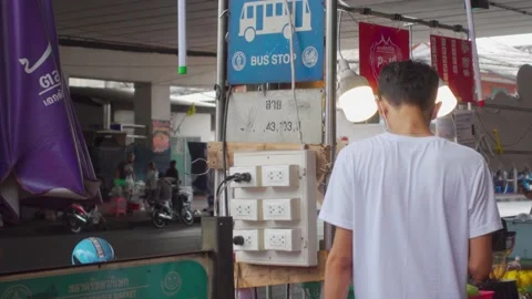 Bus Stop with Electrical Outlets - Close Up - Bangkok, Thailand Stock Footage 147617786