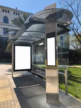 A bus stop with empty poster areas Stock Photos