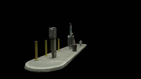 The bus stop equipment is located on a platform that rotates against a black Stock Footage 148892584