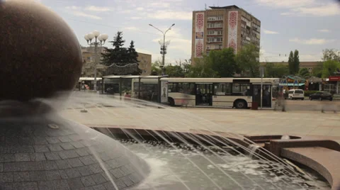 Bus stop at the fountain Stock Footage 38077251