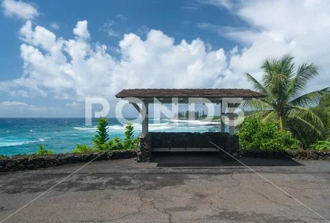 Bus stop by Hamoa Beach near Hana on Hawaiian island of Maui Stock Photos