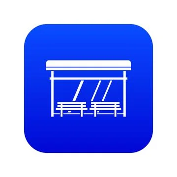 Bus stop icon digital blue Stock Illustration