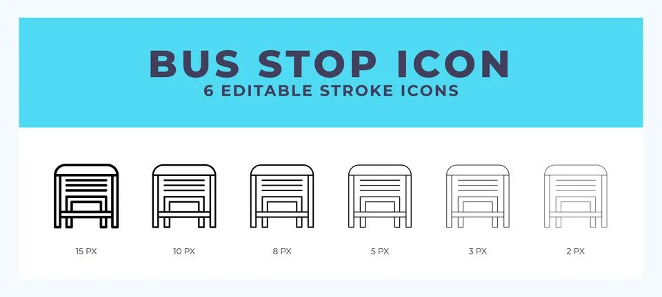 Bus stop icon set with different stroke. Design elements for logo. Vector i.. Illustrazione stock