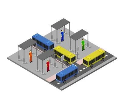 Bus stop isometric illustrated on background Stock Illustration