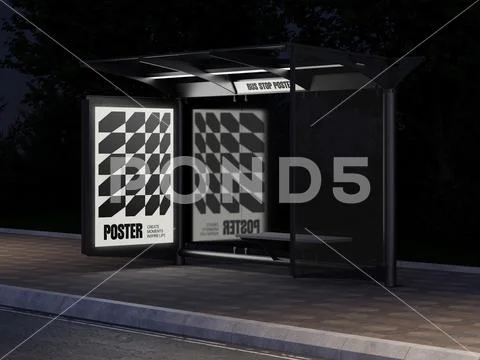 Bus Stop LED Poster Mockup Plantilla PSD