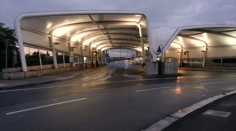 Bus stop at Mainz-Kastel, Germany at dusk Stock Footage
