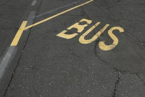 Bus stop marking. Close up Stock Photos