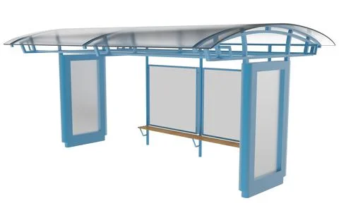 Bus stop mockup 3d rendering blue Stock Illustration