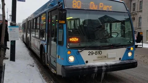 Bus at stop picking up passengers Stock Footage 131180258