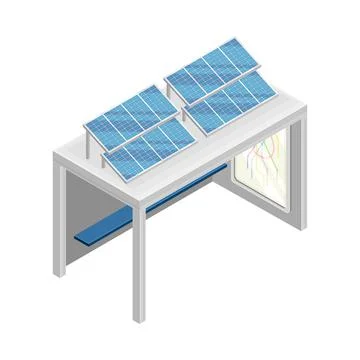 Bus Stop Powered by Solar Panel Rested on Top as Smart City Isometric Vector 库存插图